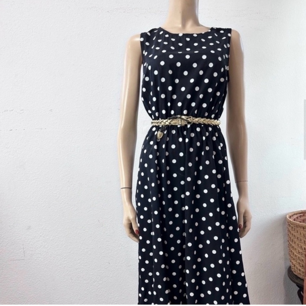 Vintage Dani/Michaels polka dots Sleeveless Crew Neck Midi Sundress - Picture 8 of 16